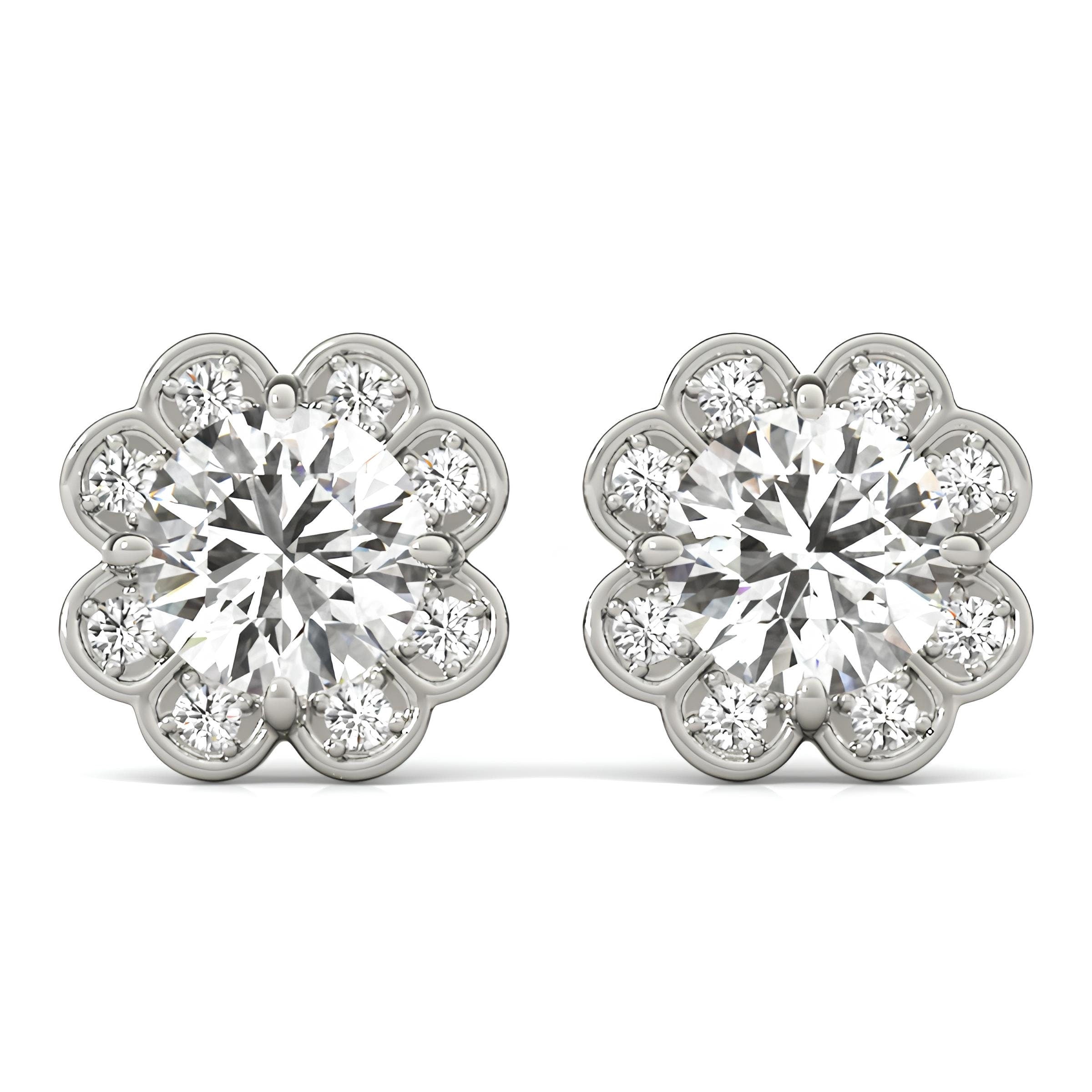 Elegant 1.12 Carat Halo Butterfly EF VS/SI Lab Grown Diamond Stud Earrings 14K Solid Gold